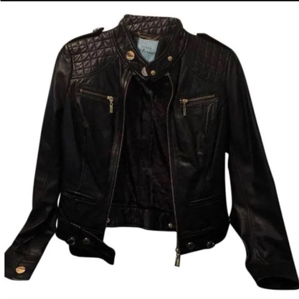 Guess by Marciano Lamb Leather Jacket Rounded Collar